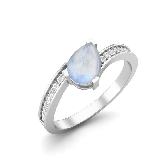 7x5MM Pear Shaped Moonstone Wedding Ring 925 Sterling Silver Teardrop Solitaire Bridal Ring