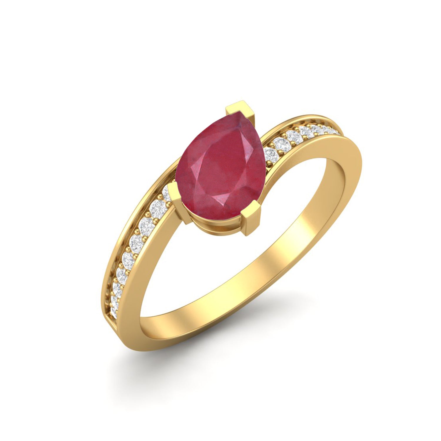 Ruby 0.75 Ct Pear Cut Solitaire Accents Ring – 14k Yellow Gold
