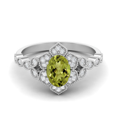 Vintage Inspired 1.20 Ctw Oval Shape Peridot Gemstone 925 Sterling Silver Solitaire Bridal Wedding Milgrain Band Ring