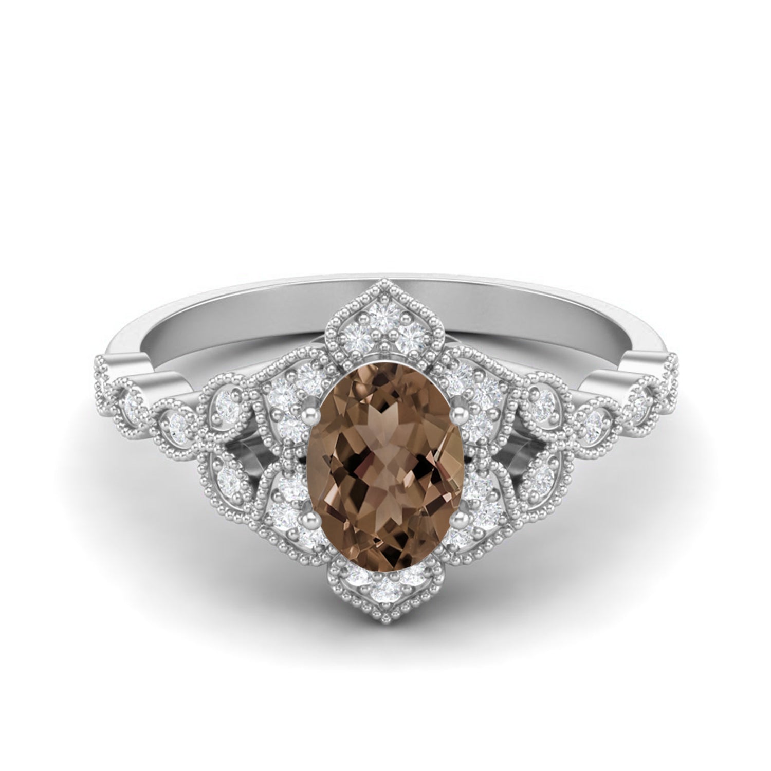 Smoky Quartz 1.00 Ct Oval Cut Vintage Inspired Ring – 14K Yellow Gold