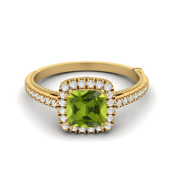 1.49 Ctw Cushion Shape Peridot Gemstone 925 Sterling Solitaire Halo Engagement Ring