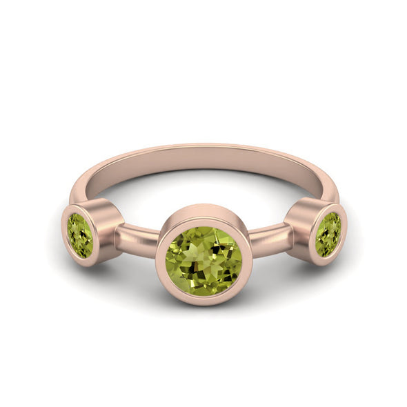 4MM Round Shape Peridot Gemstone 925 Sterling Silver Three Stone Bezel Set Women Promise Ring