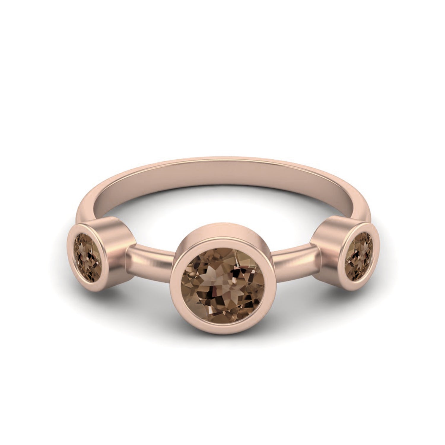 Smoky Quartz 0.05 Ct Round Bezel Set Trio Ring – 14K Yellow Gold