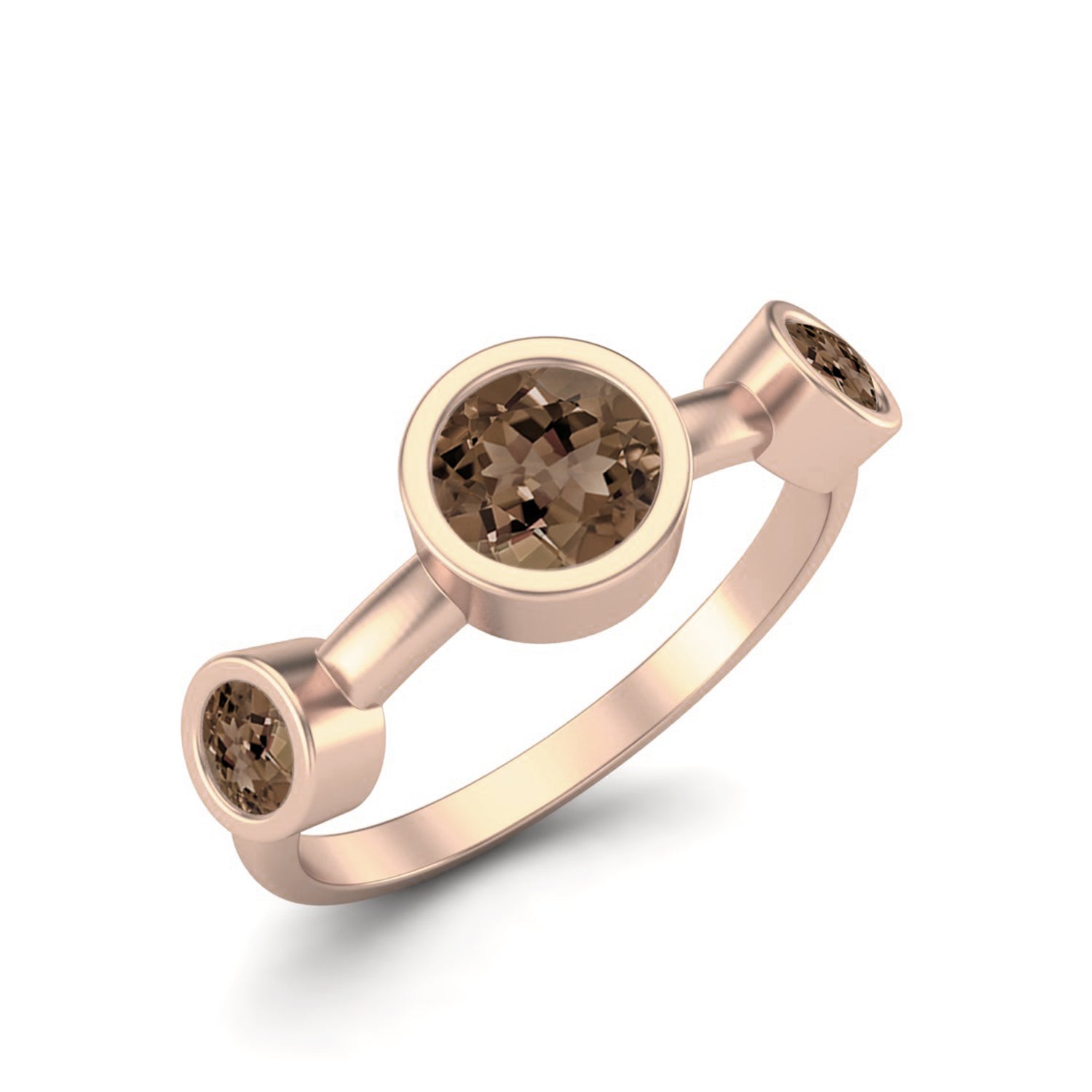 Smoky Quartz 0.05 Ct Round Bezel Set Trio Ring – 14K Yellow Gold