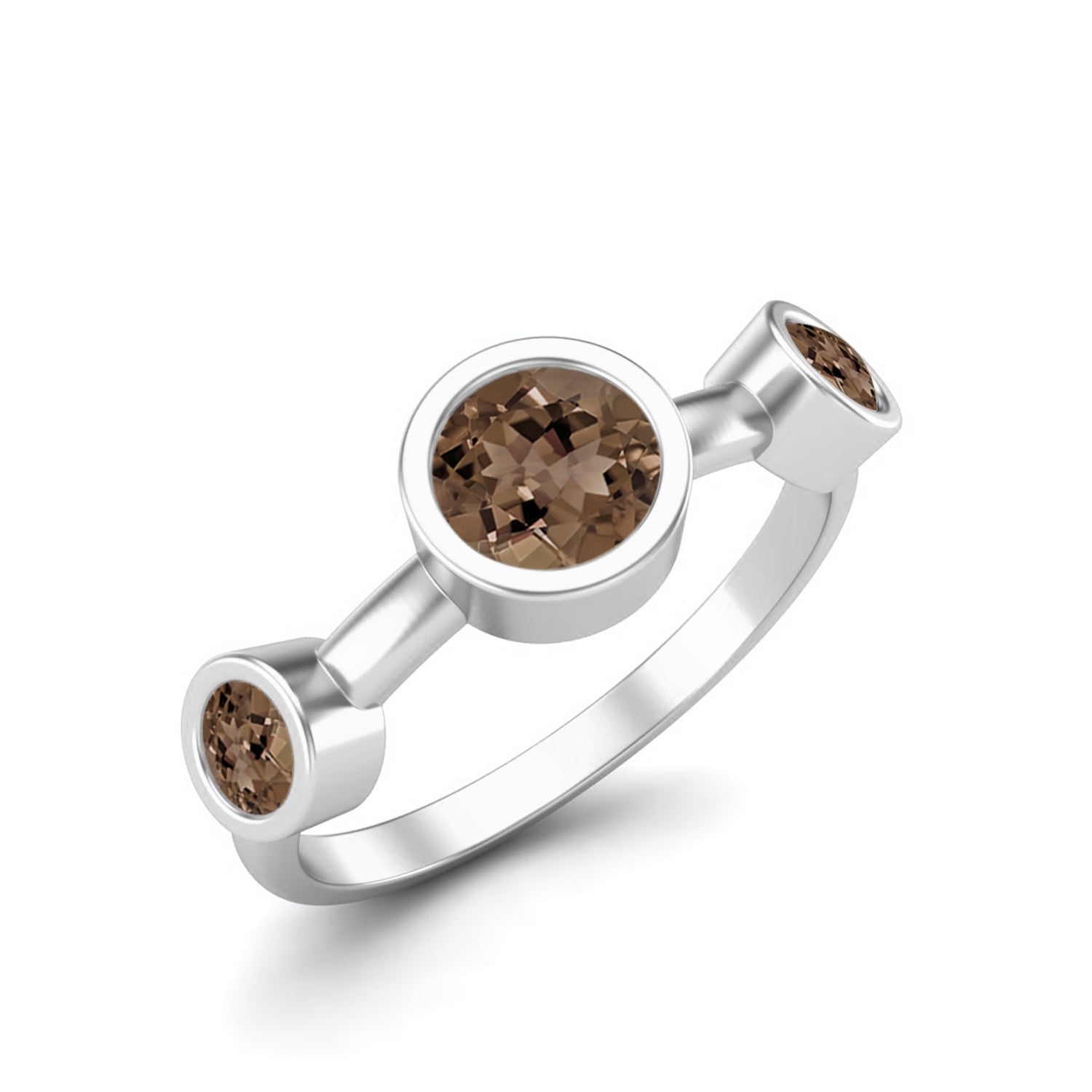 Smoky Quartz 0.05 Ct Round Bezel Set Trio Ring – 14K Yellow Gold