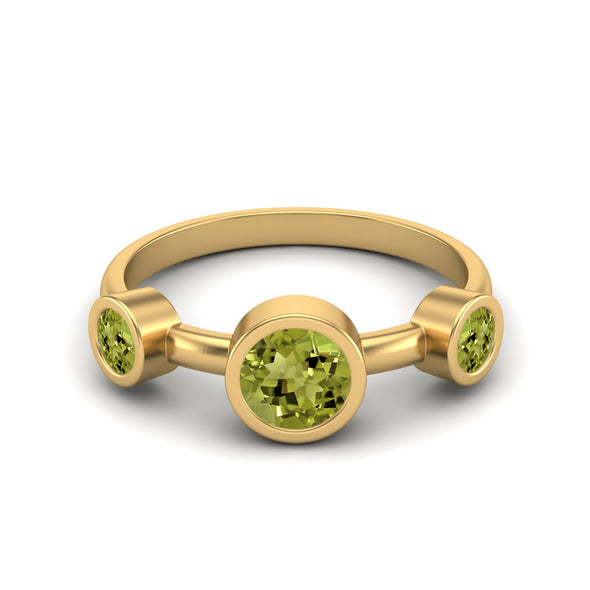 4MM Round Shape Peridot Gemstone 925 Sterling Silver Three Stone Bezel Set Women Promise Ring