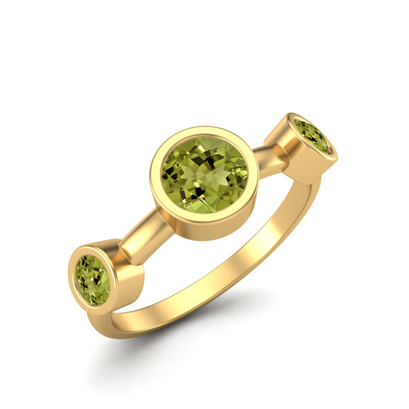 4MM Round Shape Peridot Gemstone 925 Sterling Silver Three Stone Bezel Set Women Promise Ring