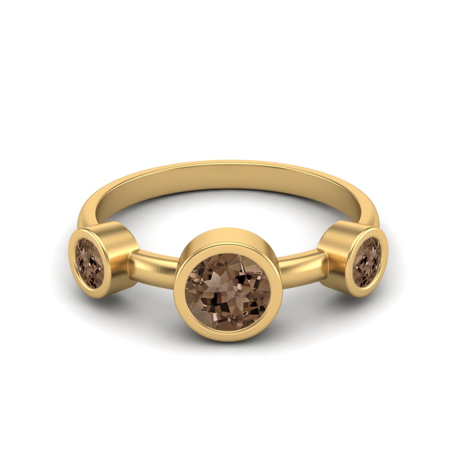 Smoky Quartz 0.05 Ct Round Bezel Set Trio Ring – 14K Yellow Gold