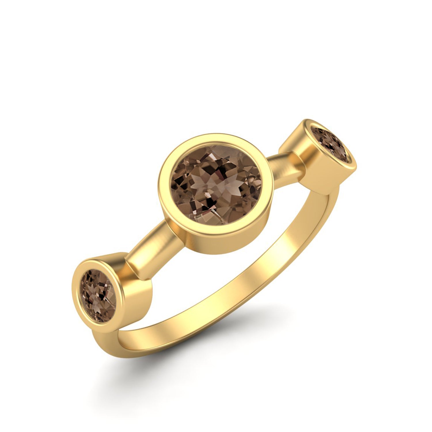 Smoky Quartz 0.05 Ct Round Bezel Set Trio Ring – 14K Yellow Gold