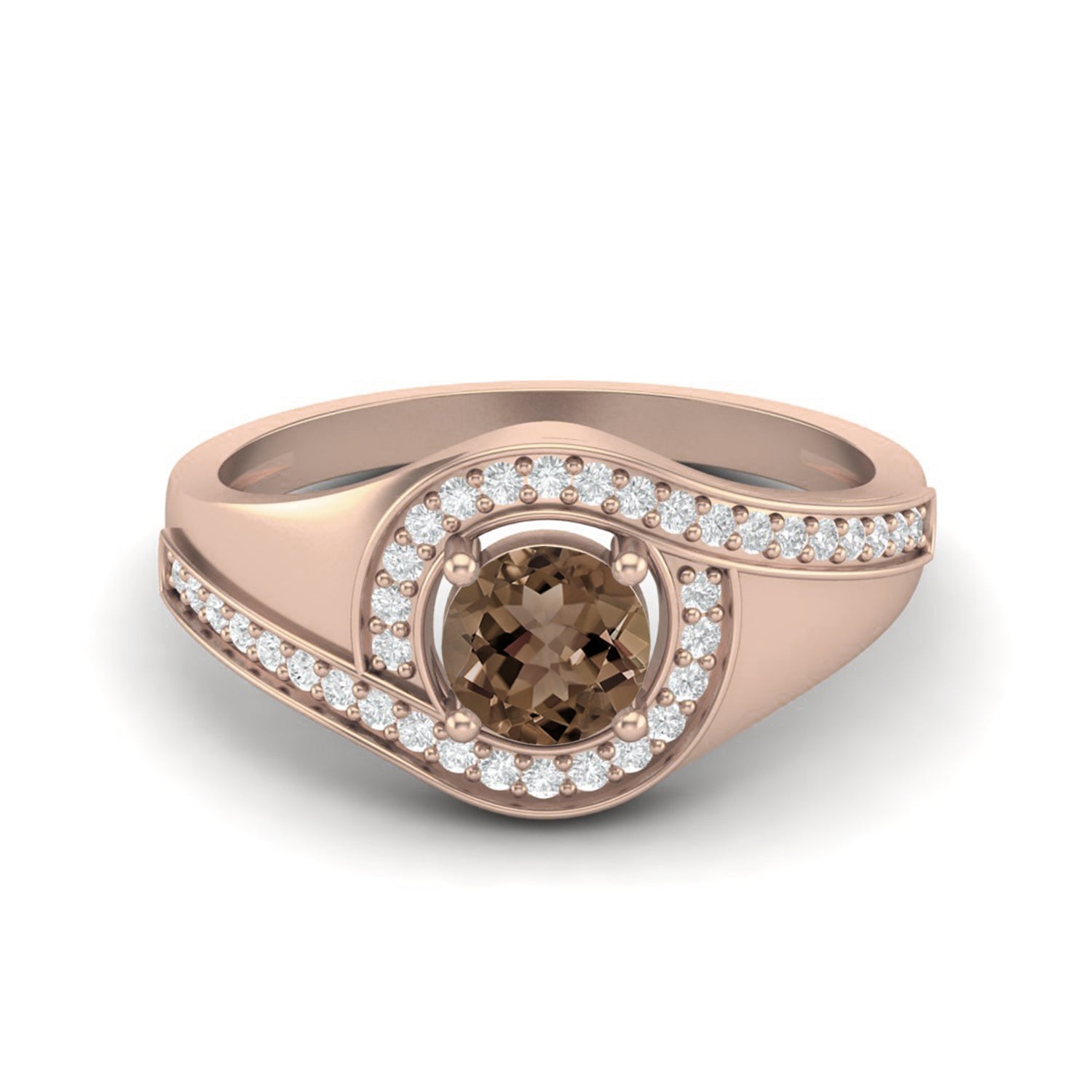 Smoky Quartz 0.50 Ct Round Halo Accent Ring – 14K Yellow Gold