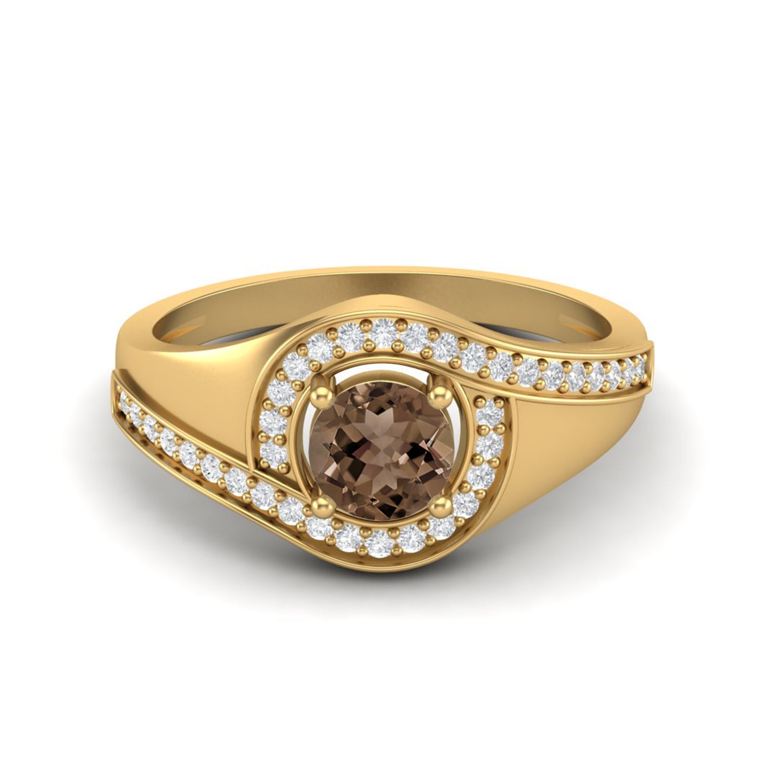 Smoky Quartz 0.50 Ct Round Halo Accent Ring – 14K Yellow Gold