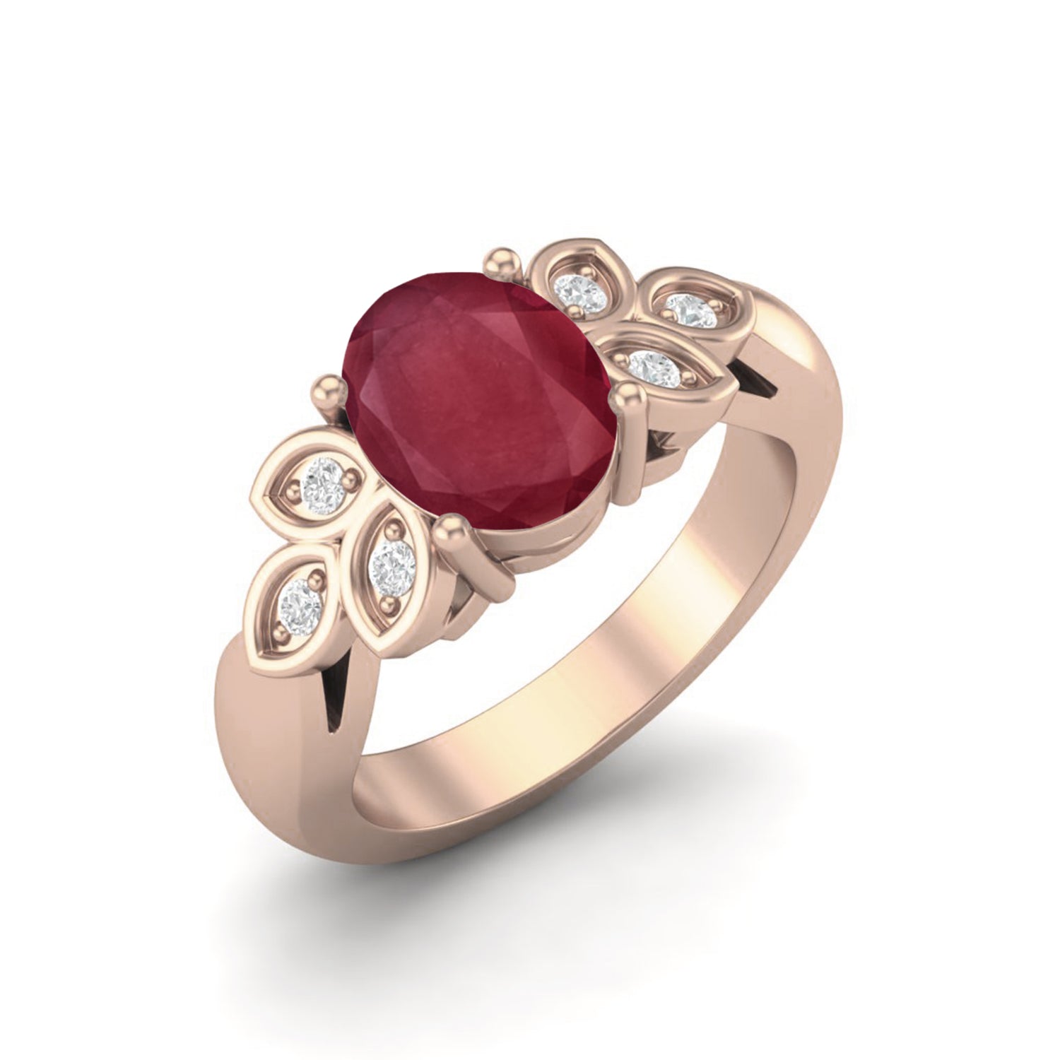 Ruby 1.50 Ct Oval Floral Accents Ring – 14k Yellow Gold