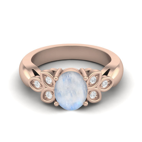 Oval Shaped Moonstone Gemstone Wedding Ring 925 Sterling Silver Bridal Gift Ring