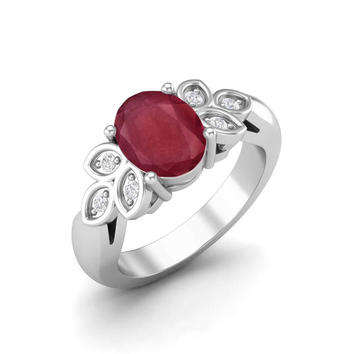 Ruby 1.50 Ct Oval Floral Accents Ring – 14k Yellow Gold