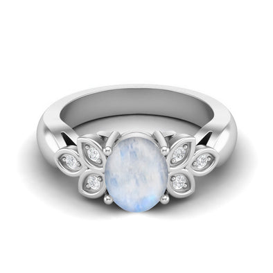 Oval Shaped Moonstone Gemstone Wedding Ring 925 Sterling Silver Bridal Gift Ring