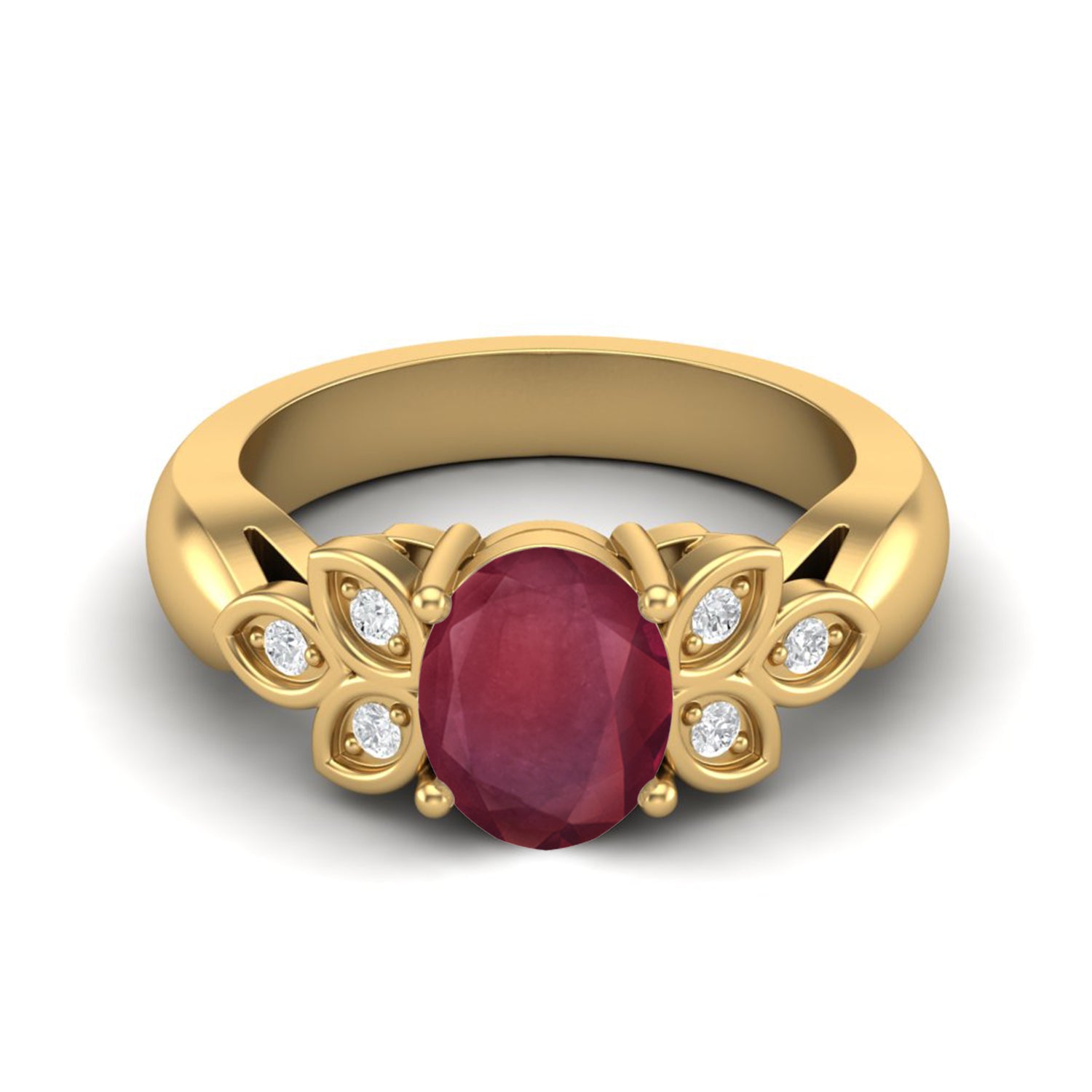 Ruby 1.50 Ct Oval Floral Accents Ring – 14k Yellow Gold
