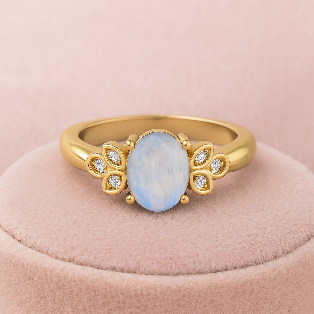Moonstone Leaf-Inspired Floral Ring - Sterling Silver