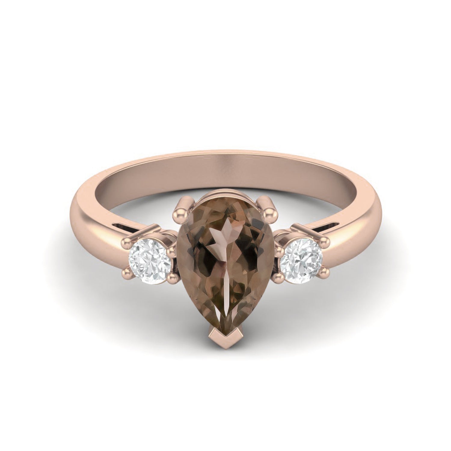 Smoky Quartz 1.50 Ct Pear Shape Three-Stone Ring - 14K Yellow Gold