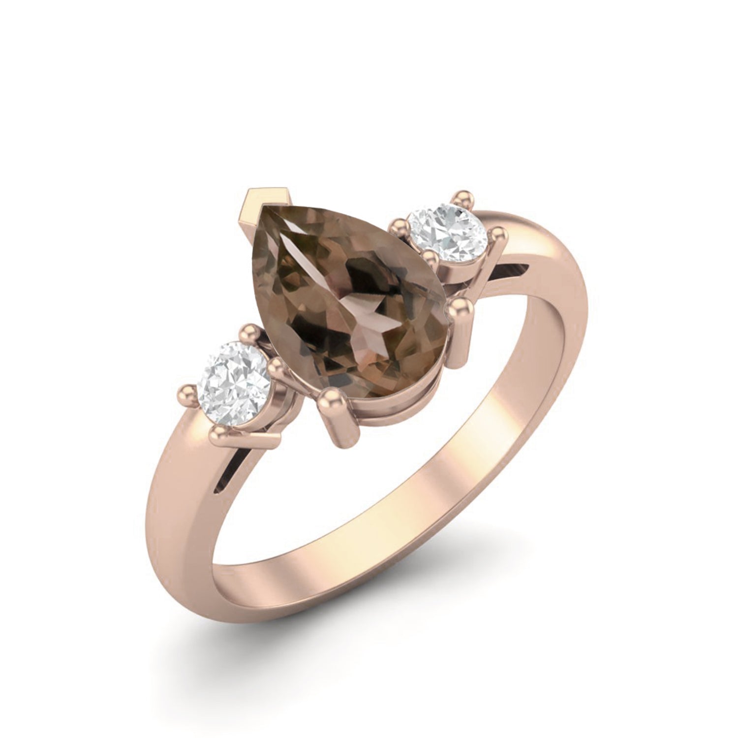 Smoky Quartz 1.50 Ct Pear Shape Three-Stone Ring - 14K Yellow Gold
