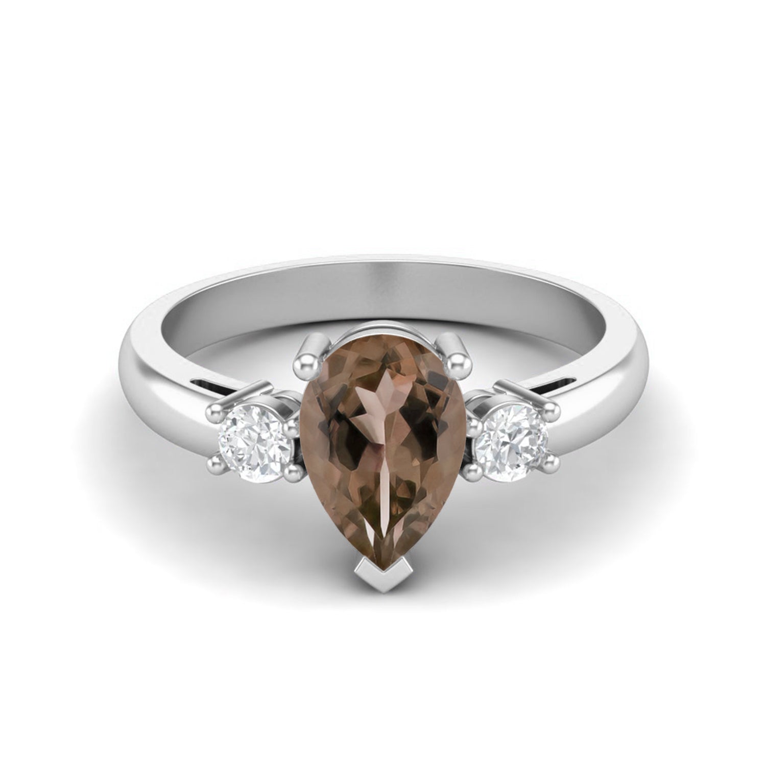 Smoky Quartz 1.50 Ct Pear Shape Three-Stone Ring - 14K Yellow Gold