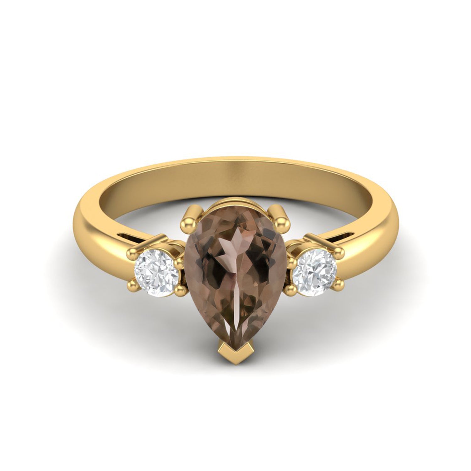 Smoky Quartz 1.50 Ct Pear Shape Three-Stone Ring - 14K Yellow Gold