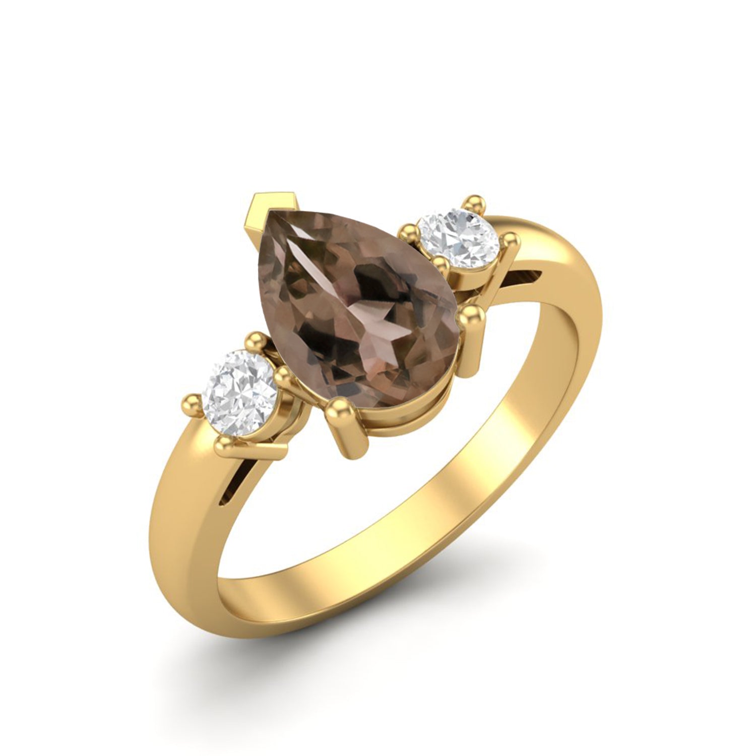 Smoky Quartz 1.50 Ct Pear Shape Three-Stone Ring - 14K Yellow Gold
