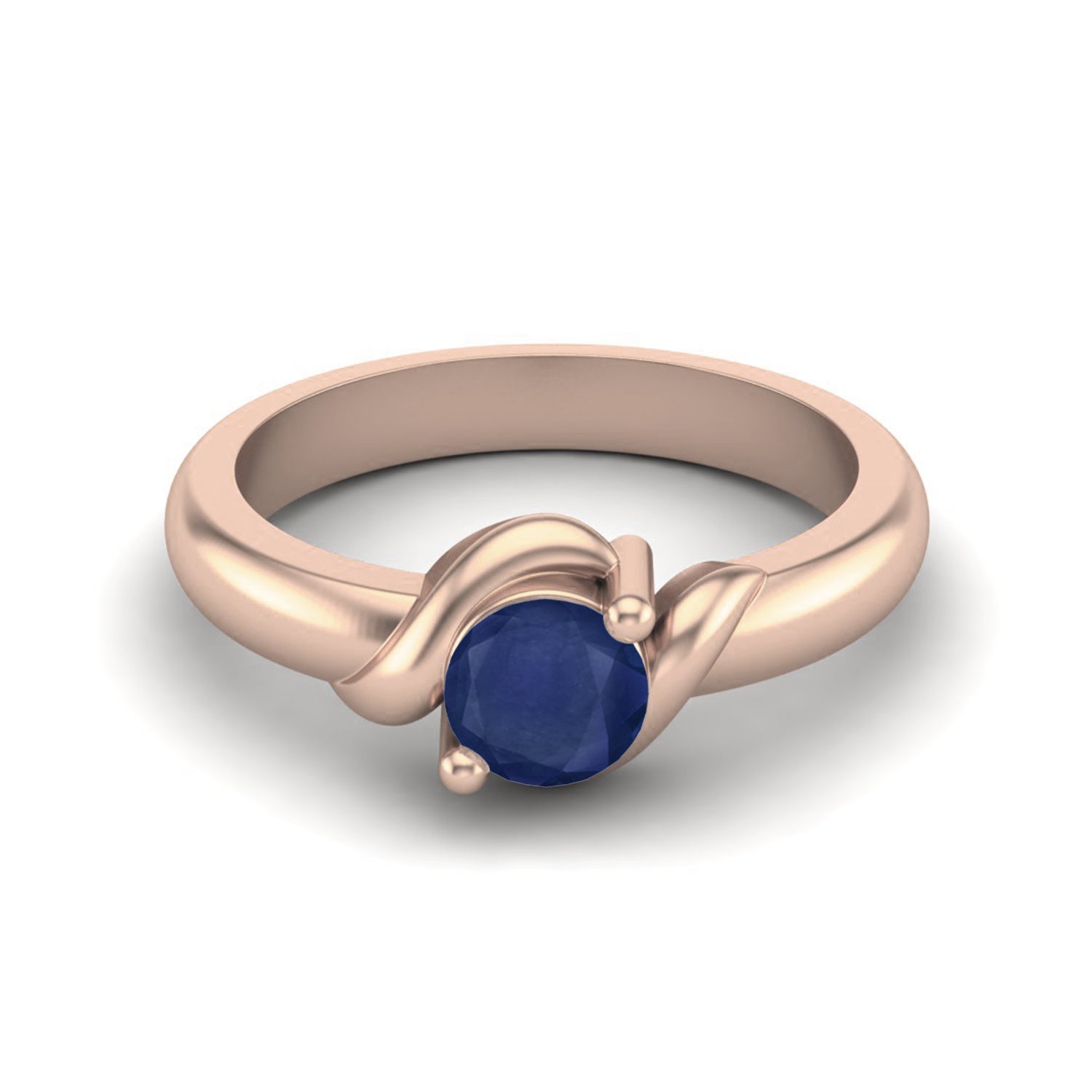 Blue Sapphire Twisted Wave Solitaire Ring – Sterling Silver