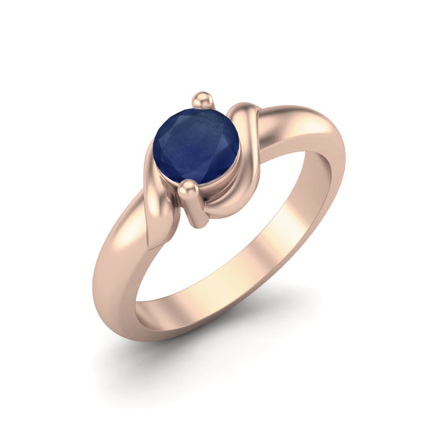 Blue Sapphire Twisted Wave Solitaire Ring – Sterling Silver