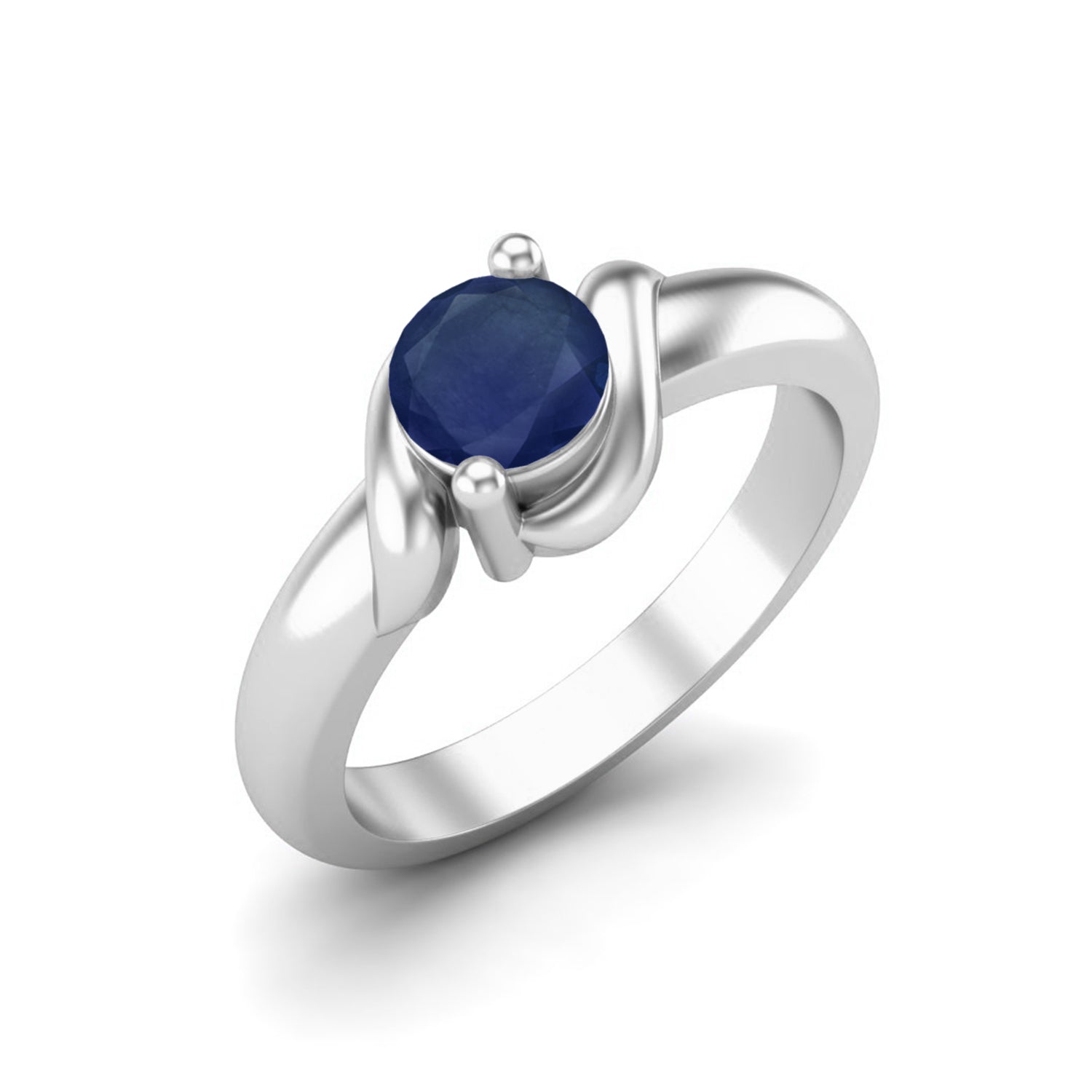 Blue Sapphire Twisted Wave Solitaire Ring – Sterling Silver