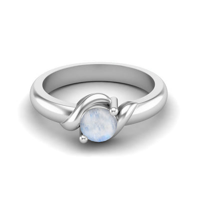 5MM Round Shaped Genuine Moonstone Wedding Ring 925 Sterling Silver Promise Ring