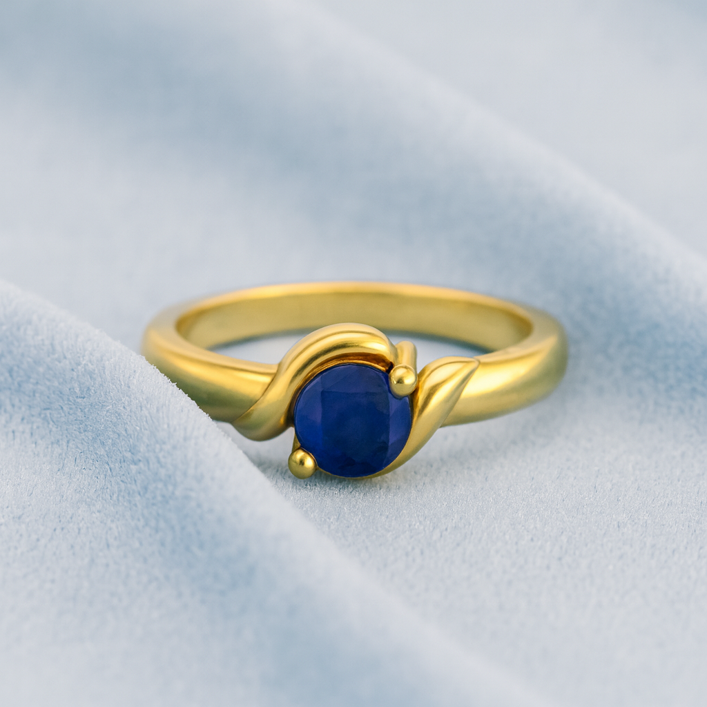 Blue Sapphire 0.50 Ct Round Nature-Inspired Solitaire Ring – 14k Yellow Gold