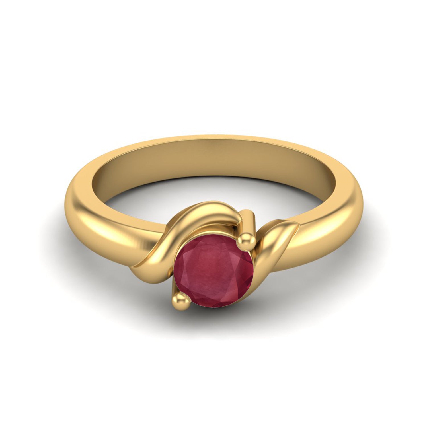 Ruby 0.50 Ct Round Wave-Inspired Ring – 14k Yellow Gold