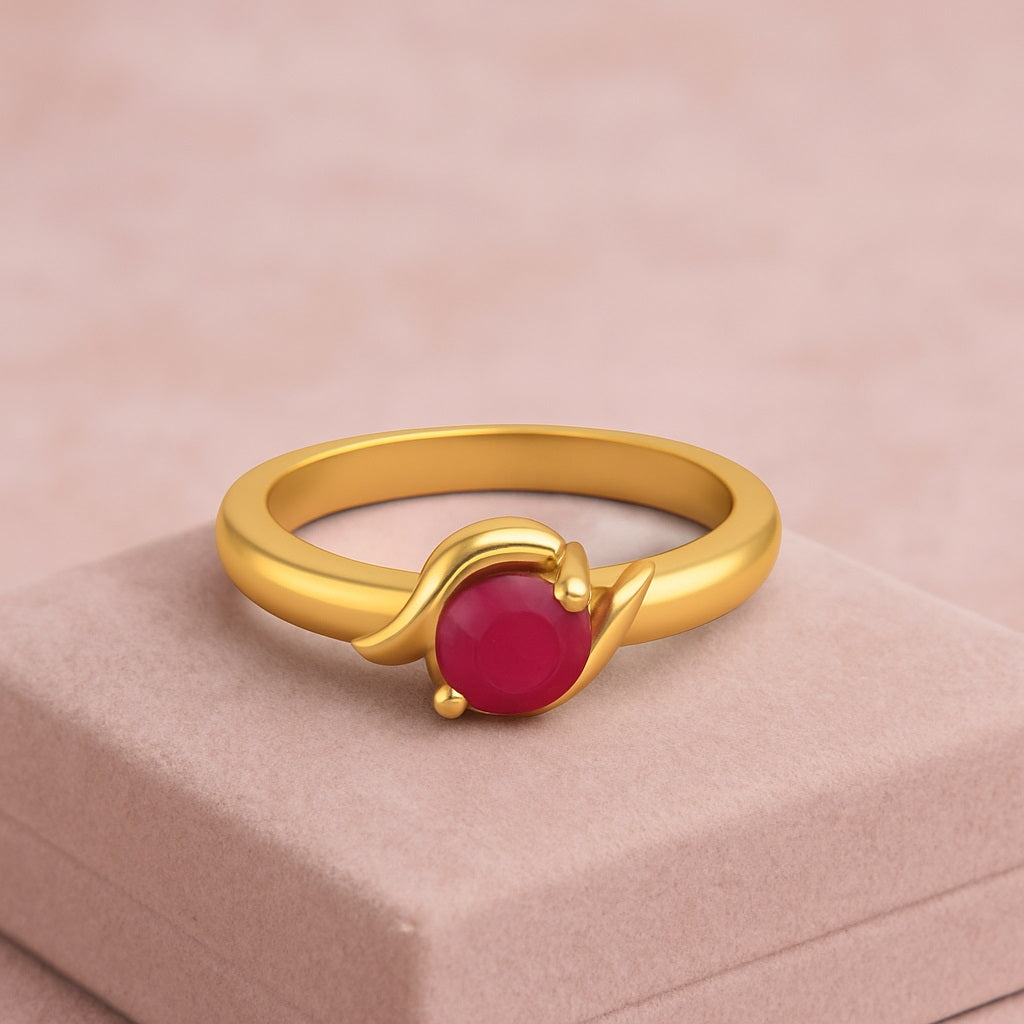 Ruby 0.50 Ct Round Wave-Inspired Ring – 14k Yellow Gold