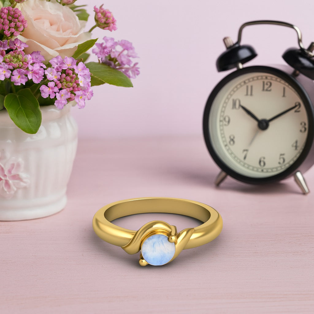 Moonstone Round Solitaire Ring – Sterling Silver