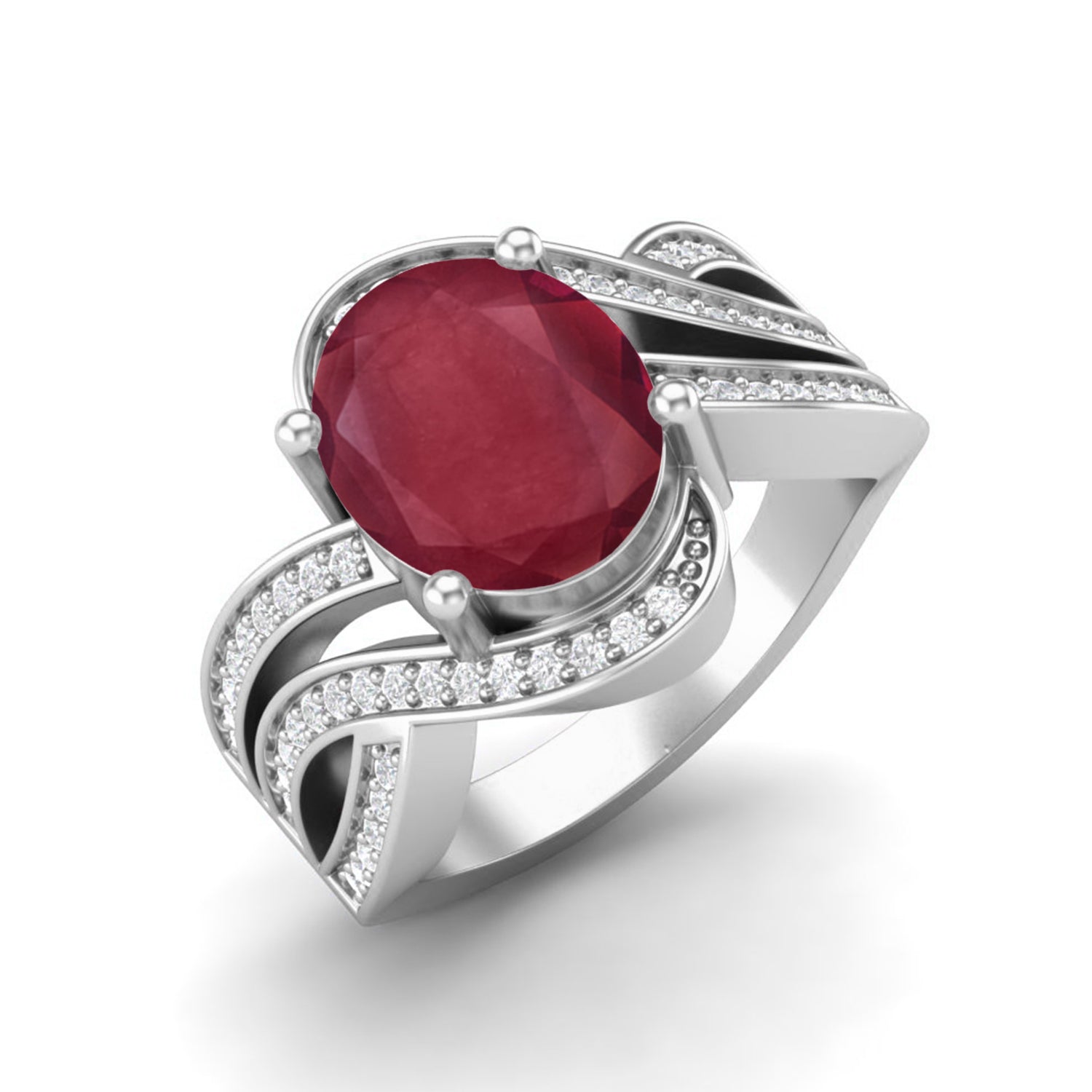 Ruby 3.00 Ct Oval Solitaire Wave Halo Ring – 14k Yellow Gold