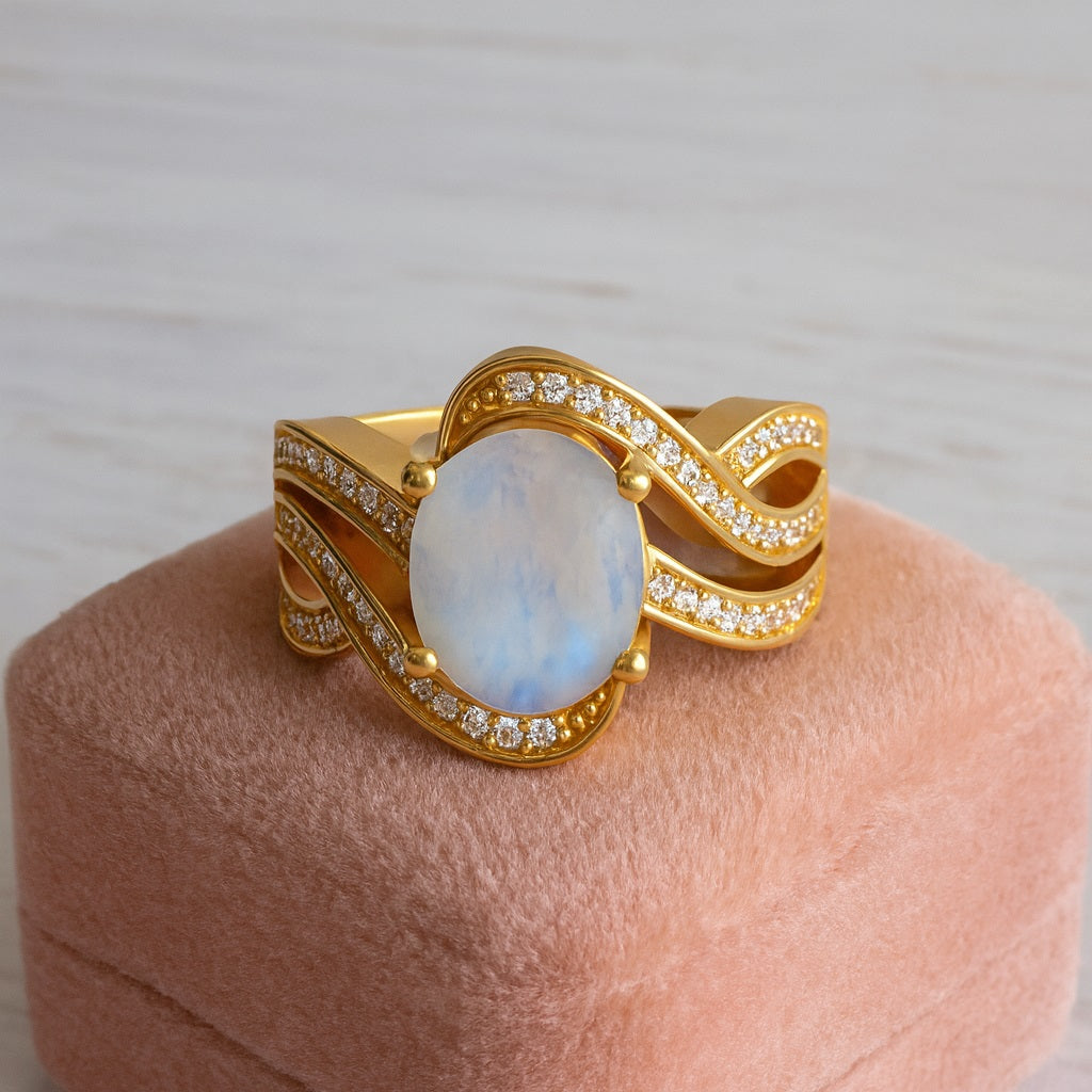 Moonstone Oval Bypass Ring – Sterling Silver