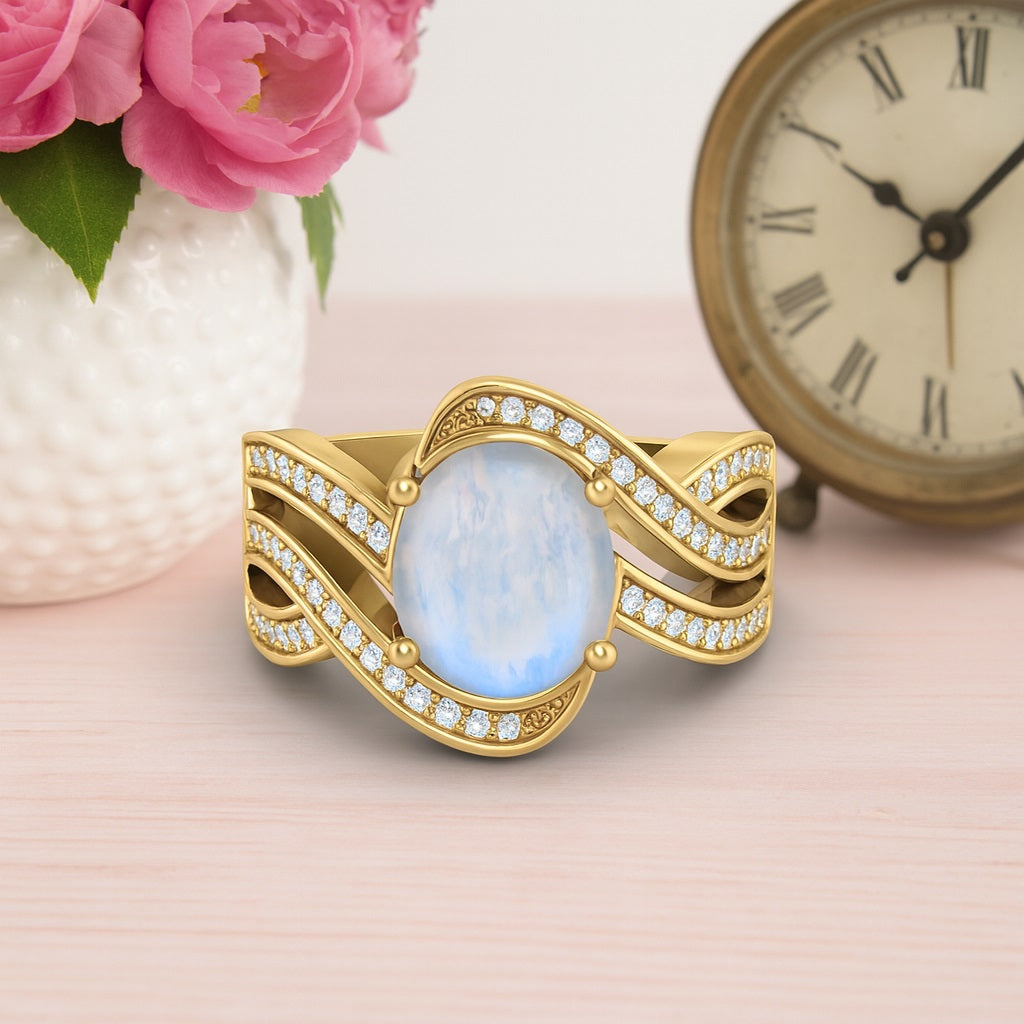 Moonstone Oval Bypass Ring – Sterling Silver