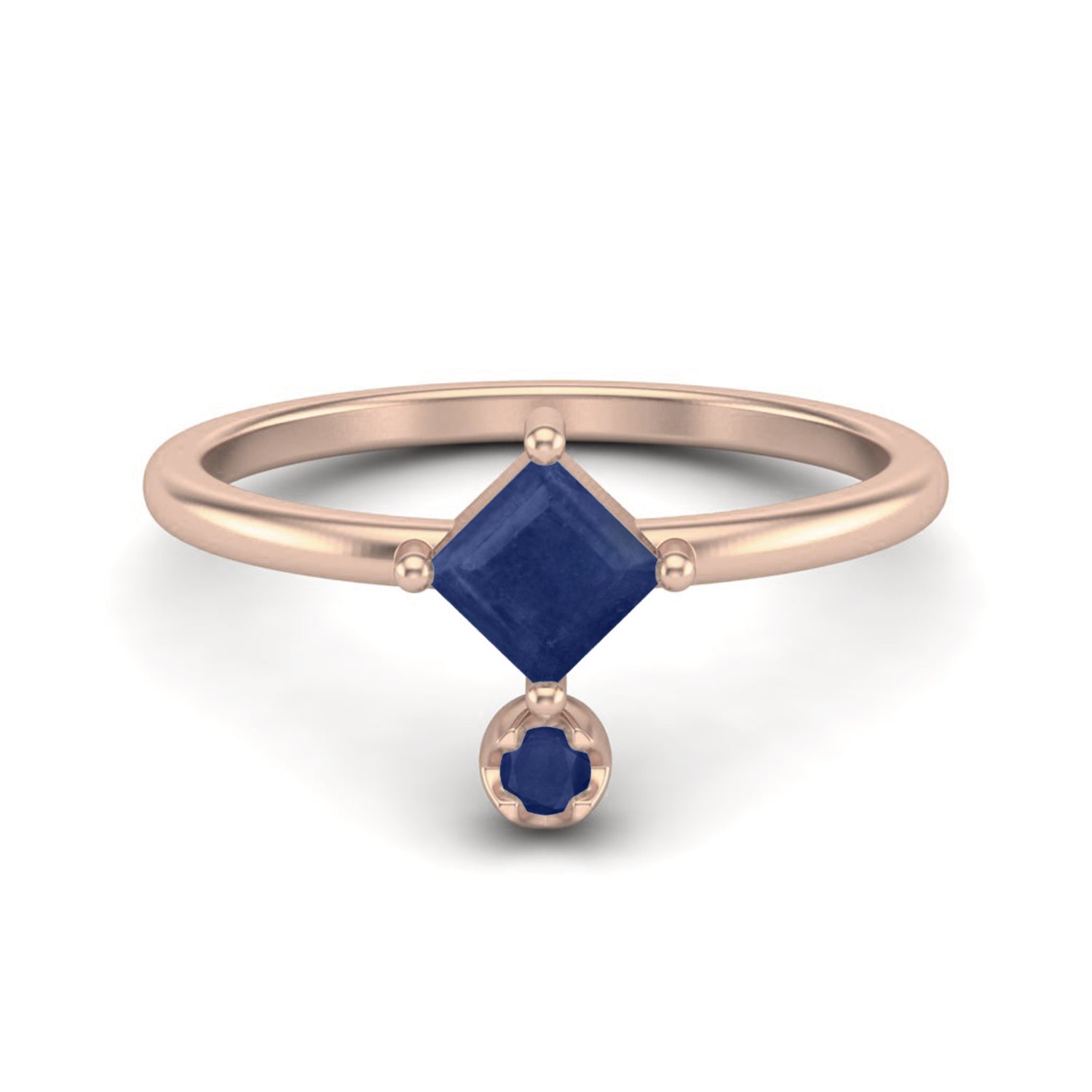 Blue Sapphire Modern Geometric Charm Ring – Sterling Silver