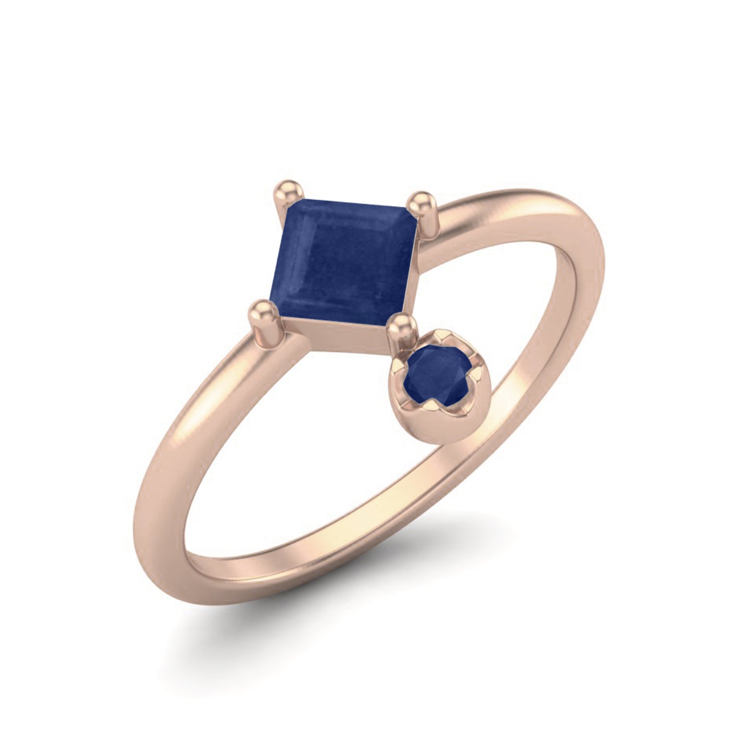 Blue Sapphire Modern Geometric Charm Ring – Sterling Silver