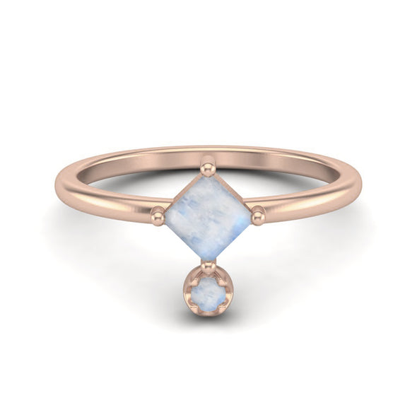 4MM Square Shaped Moonstone Wedding Ring in Platinum Plated 925 Sterling Silver Bridal Gift