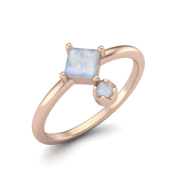 4MM Square Shaped Moonstone Wedding Ring in Platinum Plated 925 Sterling Silver Bridal Gift