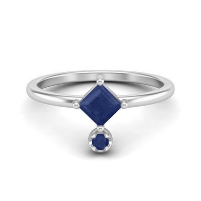 Square Shaped Blue Sapphire Women Wedding Ring in Platinum Plated 925 Sterling Silver