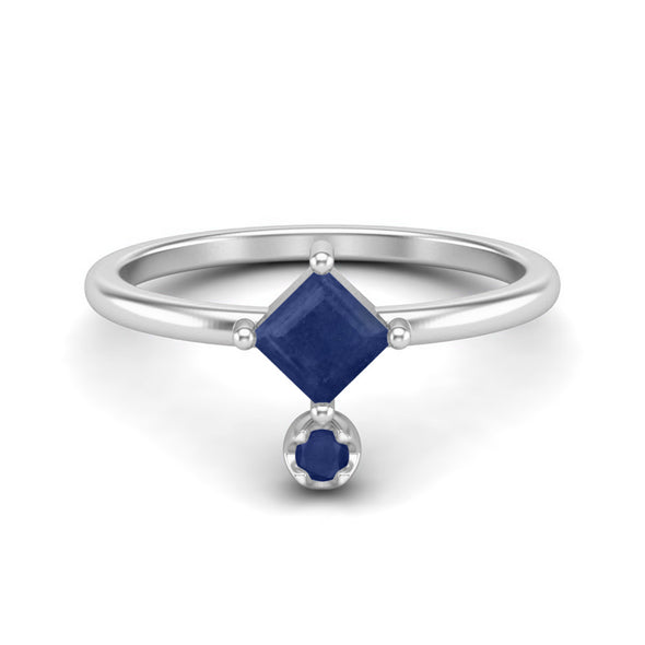 Square Shaped Blue Sapphire Women Wedding Ring in Platinum Plated 925 Sterling Silver