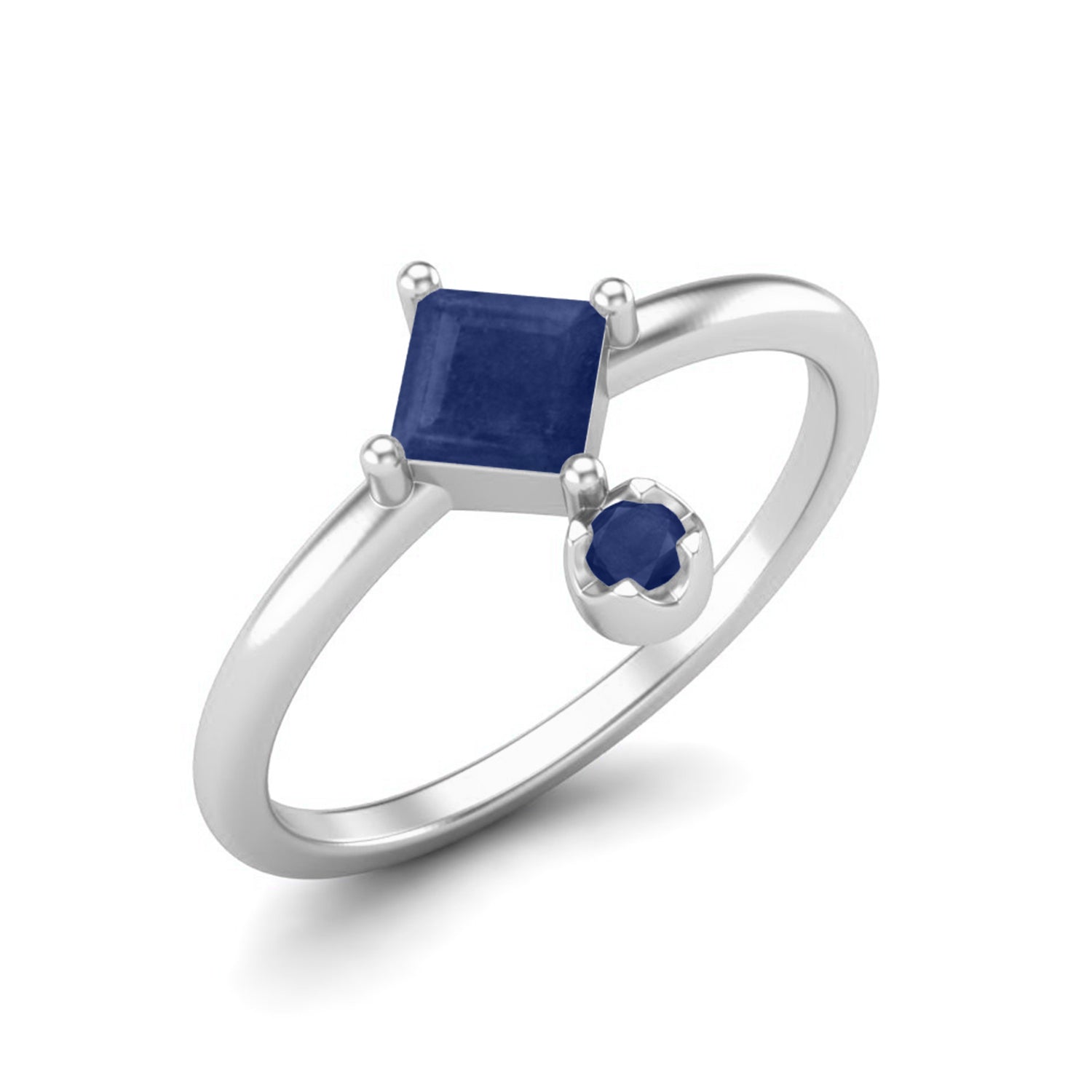 Blue Sapphire Modern Geometric Charm Ring – Sterling Silver