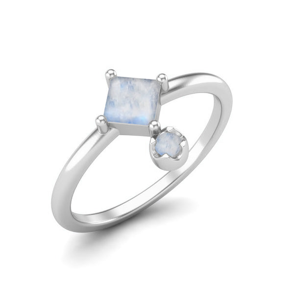 4MM Square Shaped Moonstone Wedding Ring in Platinum Plated 925 Sterling Silver Bridal Gift