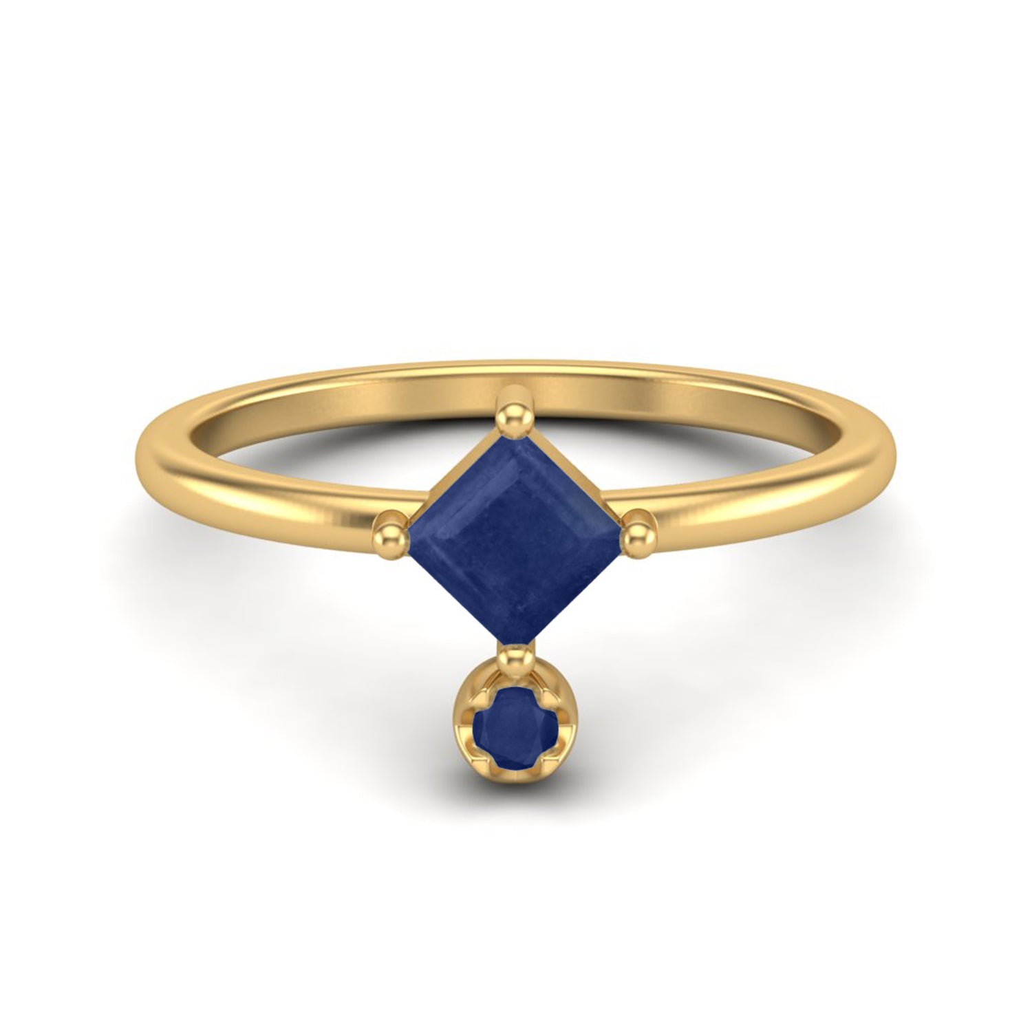 Blue Sapphire Modern Geometric Charm Ring – Sterling Silver