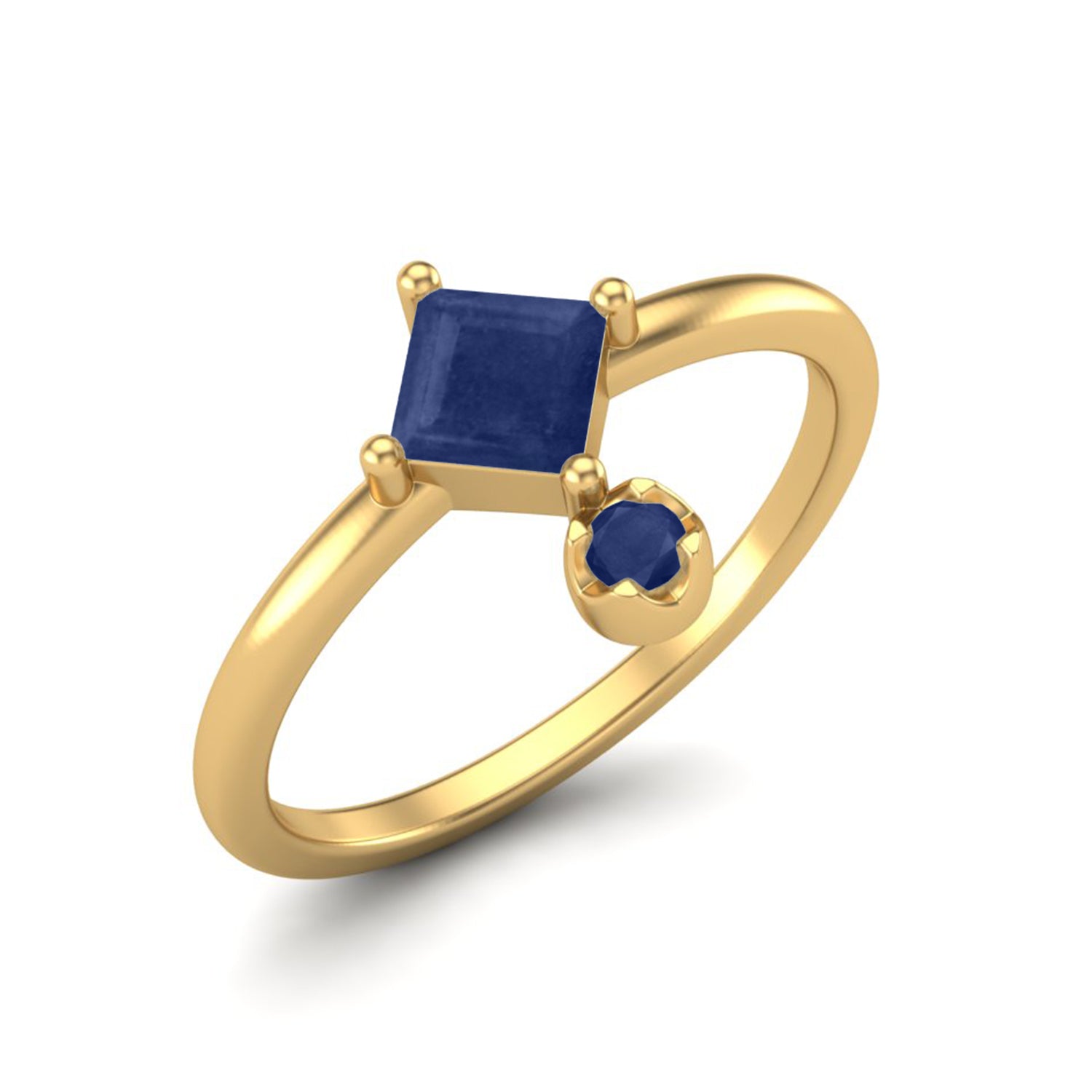 Blue Sapphire Modern Geometric Charm Ring – Sterling Silver