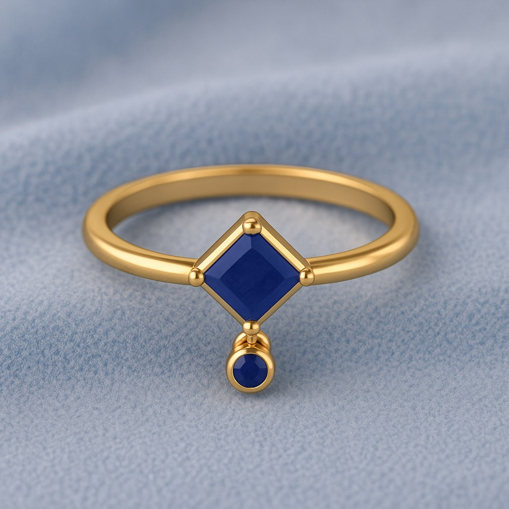 Blue Sapphire 0.56 Ct Square Geometric Modern Ring – 14k Yellow Gold