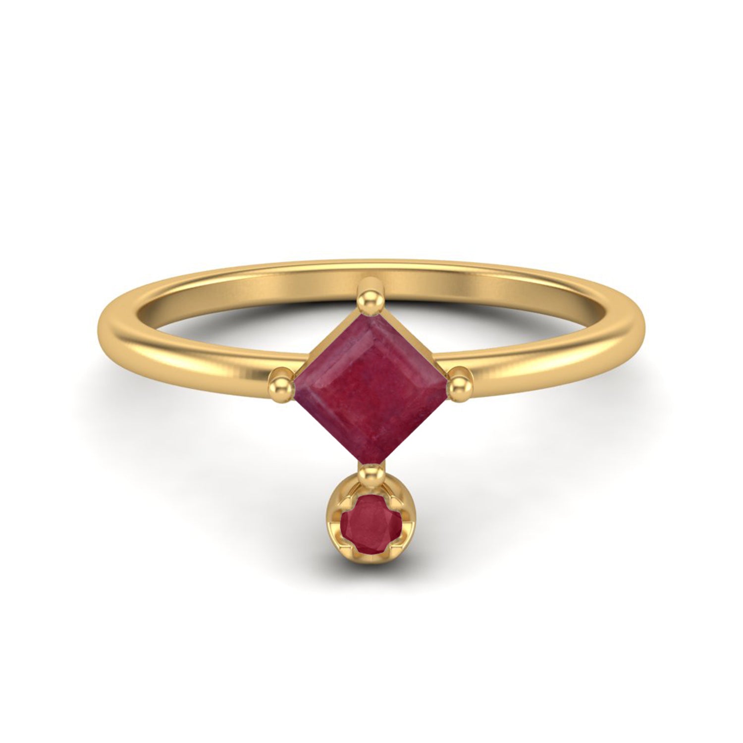 Ruby 0.60 Ct Square Modern Drop Ring – 14k Yellow Gold