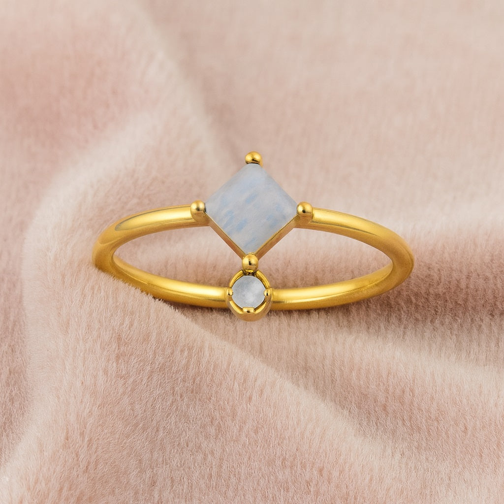 Moonstone Square Geometric Ring – Sterling Silver
